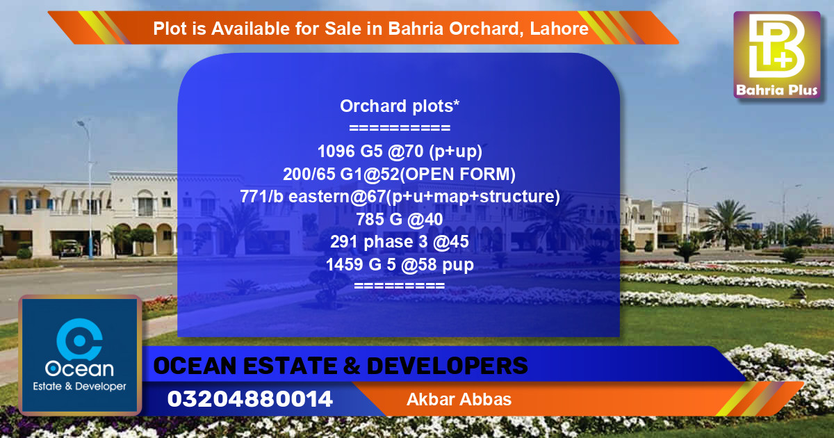 Residential Plot for Sale in Bahria Orchard, Lahore - (BP-89377)