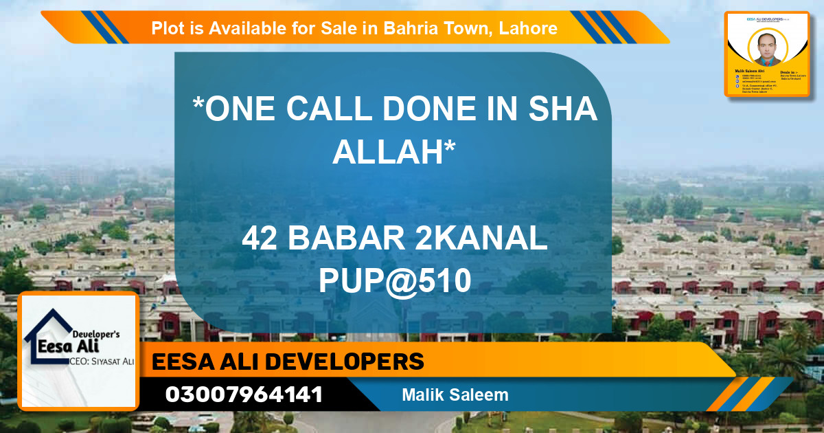Residential Plot for Sale in Bahria Town, Lahore - (BP-89400)