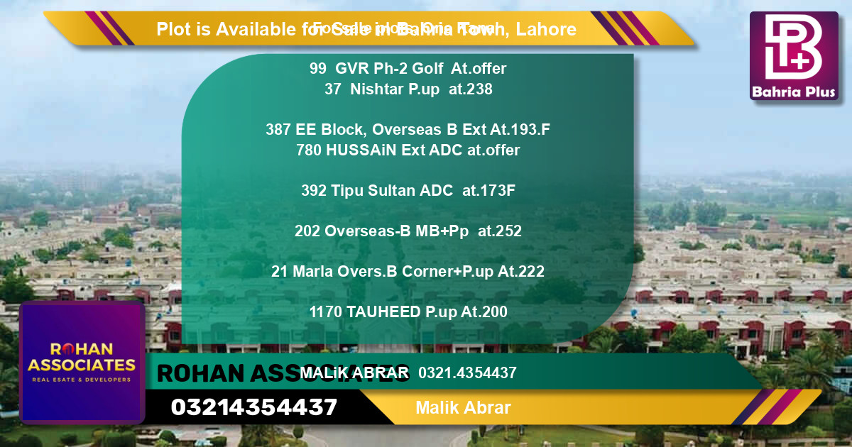 Residential Plot for Sale in Bahria Town, Lahore - (BP-89407)