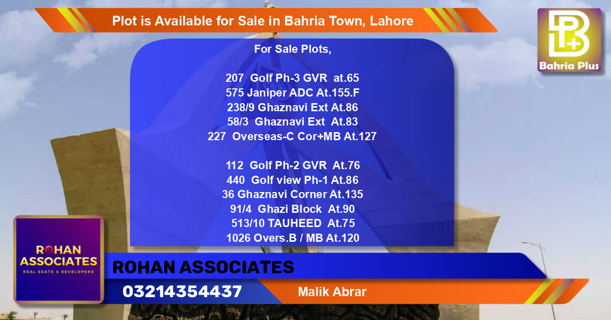 Residential Plot for Sale in Bahria Town, Lahore - (BP-89409)