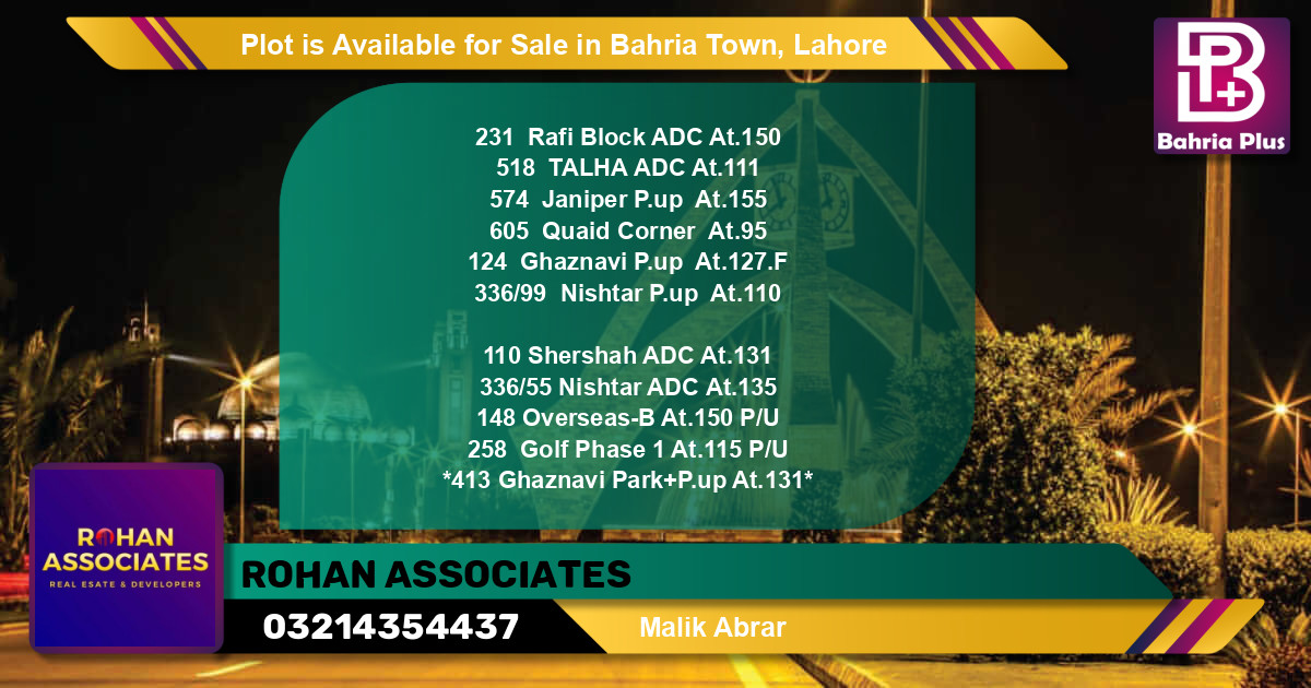 Residential Plot for Sale in Bahria Town, Lahore - (BP-89411)