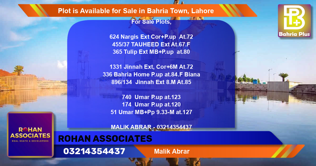 Residential Plot for Sale in Bahria Town, Lahore - (BP-89412)