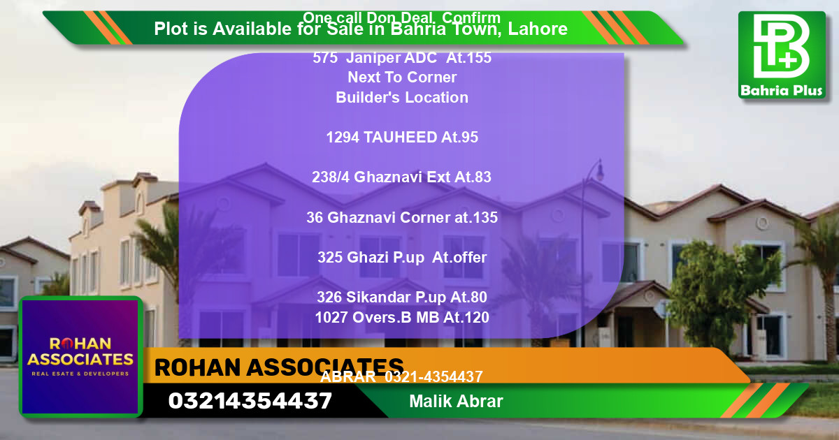 Residential Plot for Sale in Bahria Town, Lahore - (BP-89417)