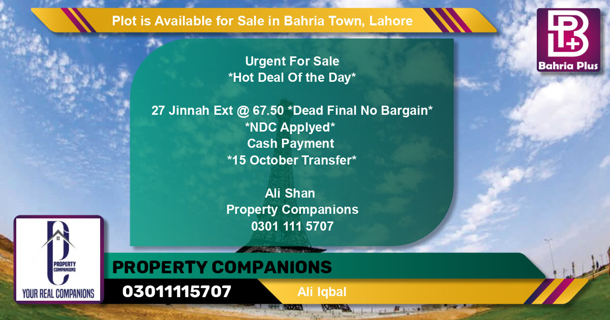 Residential Plot for Sale in Bahria Town, Lahore - (BP-89418)