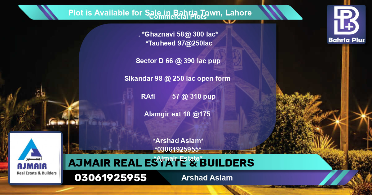 Commercial Plot for Sale in Bahria Town, Lahore - (BP-89419)