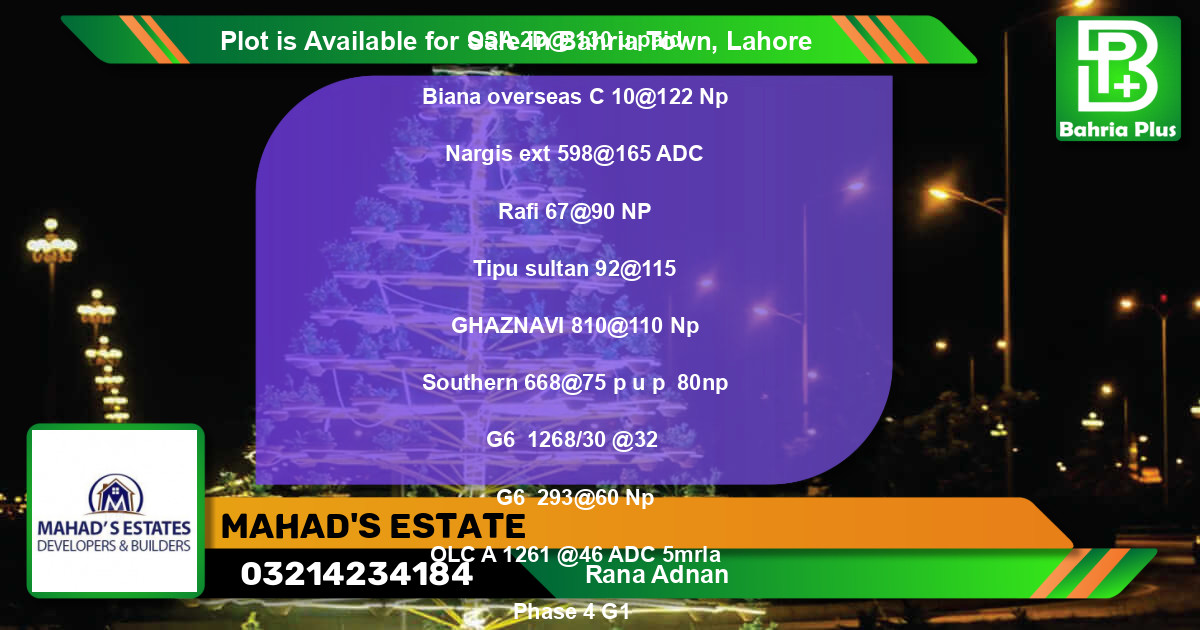 Residential Plot for Sale in Bahria Town, Lahore - (BP-89429)