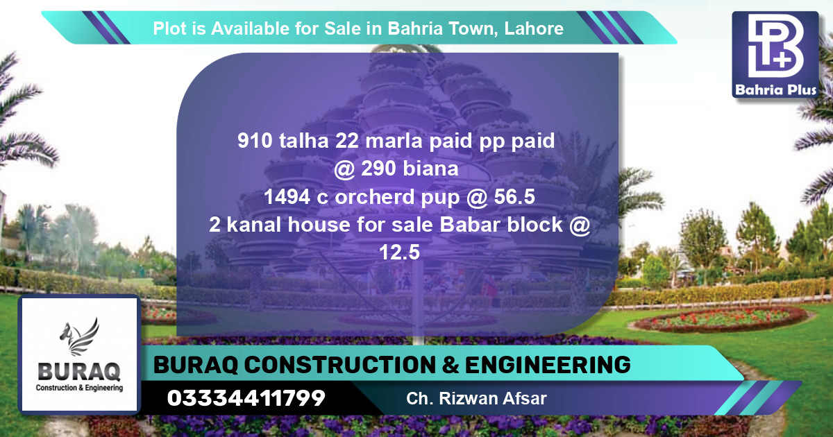 Residential Plot for Sale in Bahria Town, Lahore - (BP-89436)