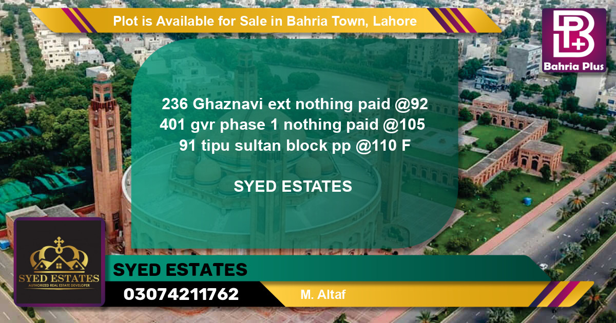 Residential Plot for Sale in Bahria Town, Lahore - (BP-89474)
