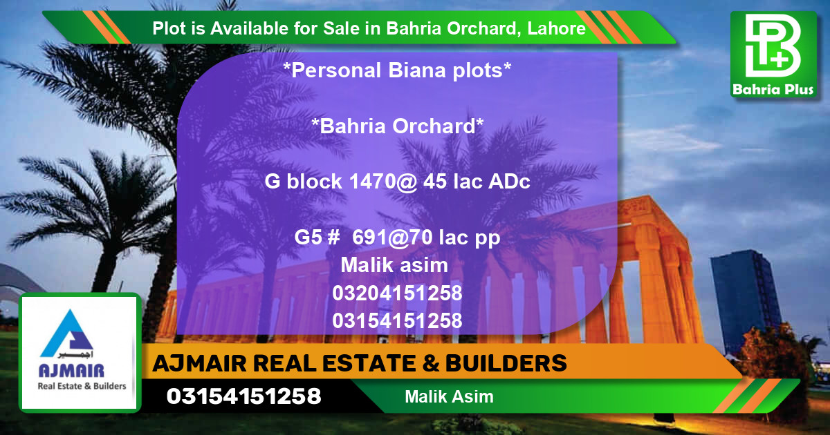 Residential Plot for Sale in Bahria Orchard, Lahore - (BP-89475)