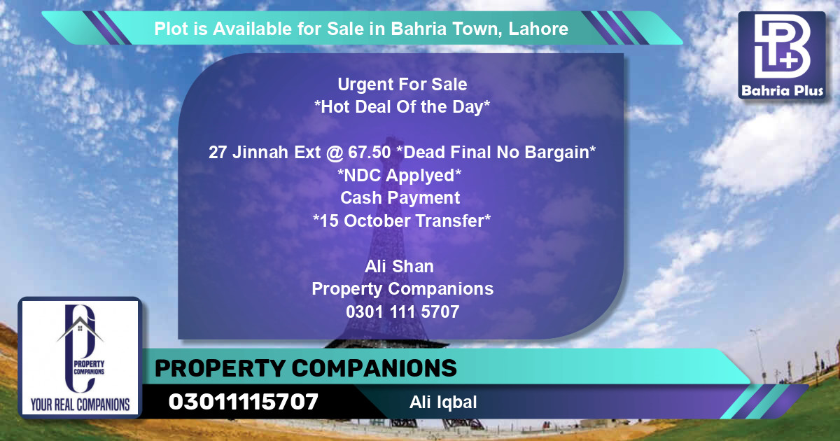 Residential Plot for Sale in Bahria Town, Lahore - (BP-89476)