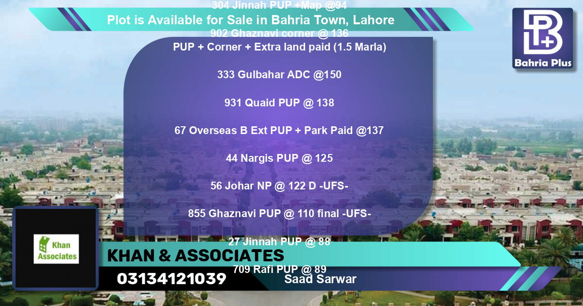 Residential Plot for Sale in Bahria Town, Lahore - (BP-89477)