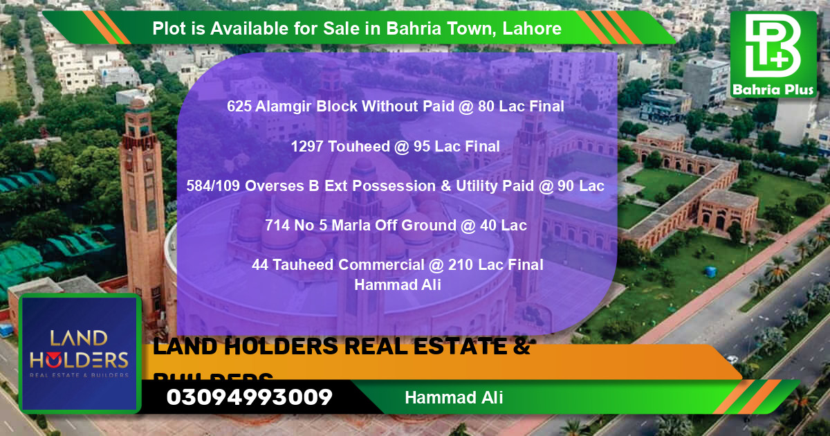 Commercial Plot for Sale in Bahria Town, Lahore - (BP-89478)