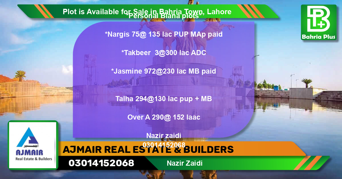 Residential Plot for Sale in Bahria Town, Lahore - (BP-89491)