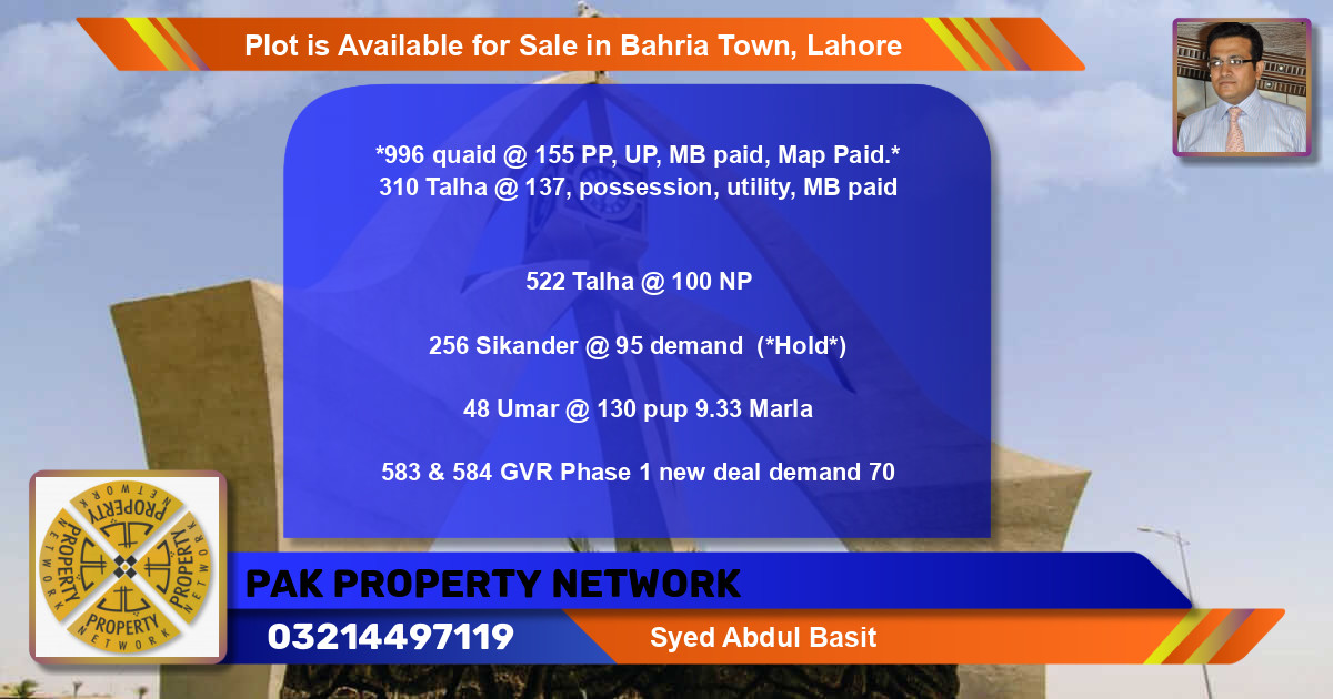 Residential Plot for Sale in Bahria Town, Lahore - (BP-89499)