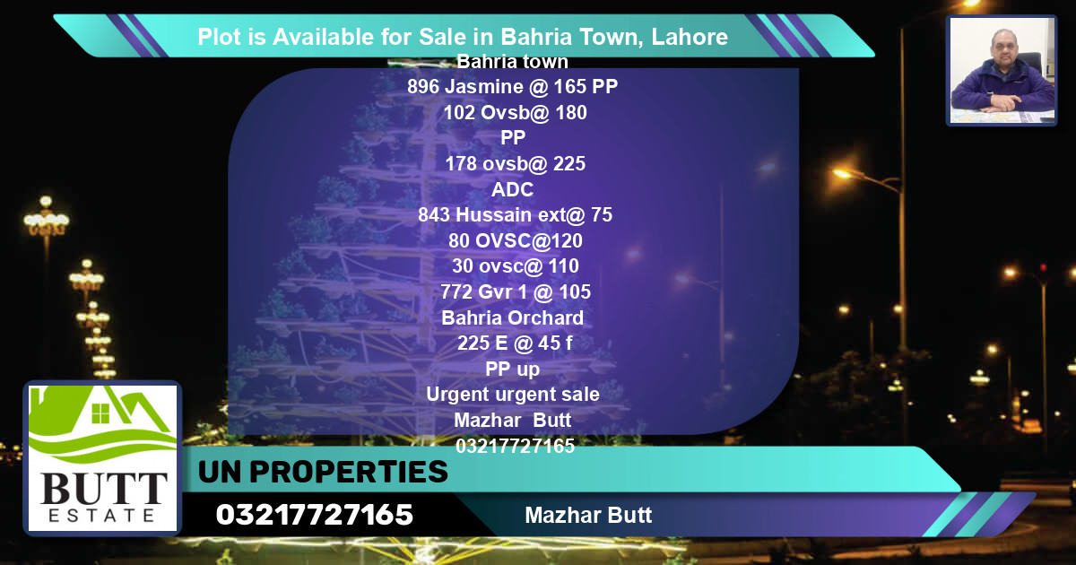 Residential Plot for Sale in Bahria Town, Lahore - (BP-89517)