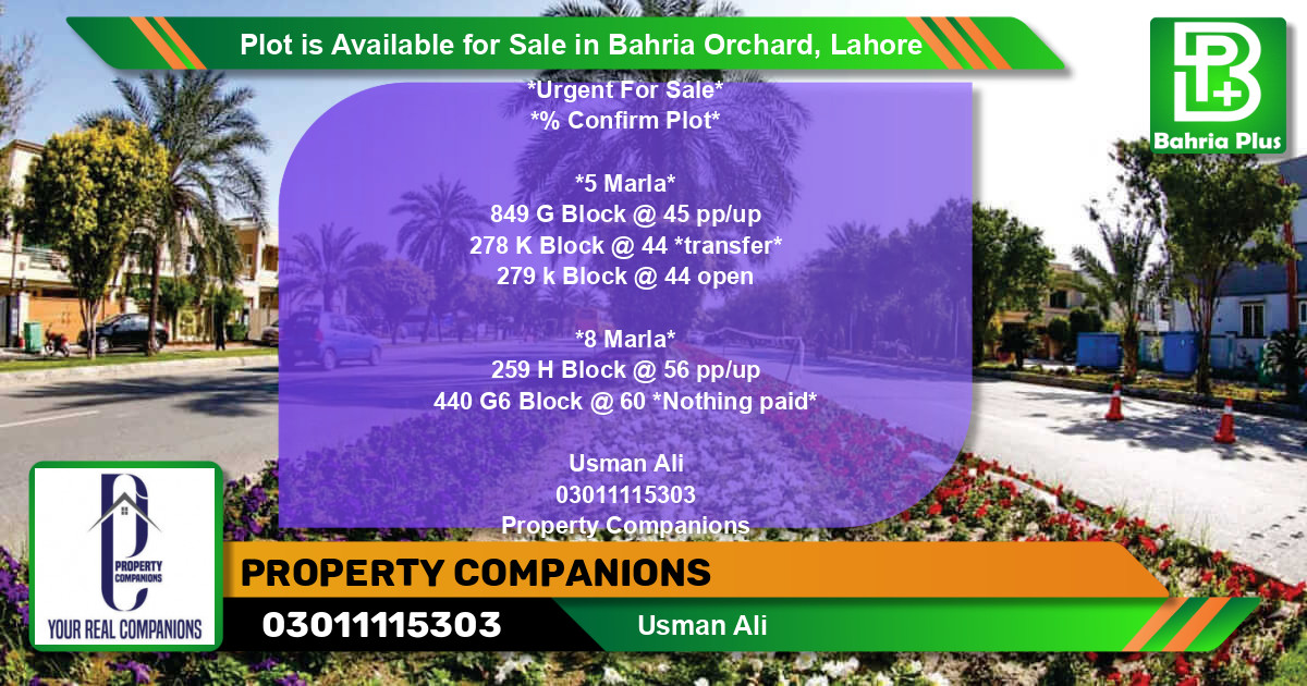 Residential Plot for Sale in Bahria Orchard, Lahore - (BP-89581)
