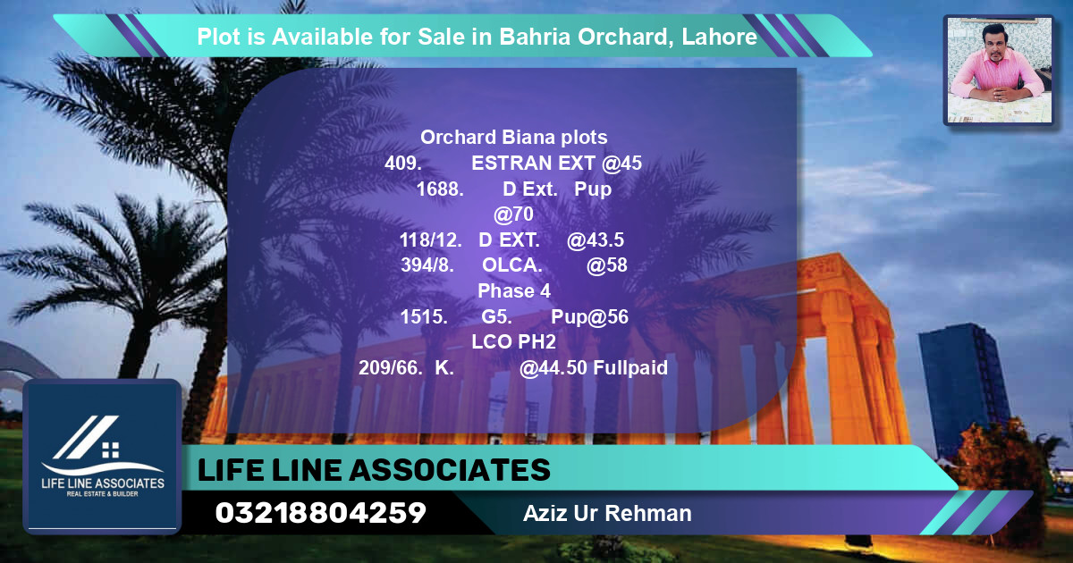 Residential Plot for Sale in Bahria Orchard, Lahore - (BP-89587)