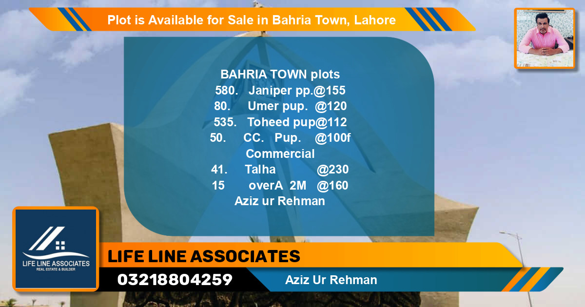 Commercial Plot for Sale in Bahria Town, Lahore - (BP-89599)