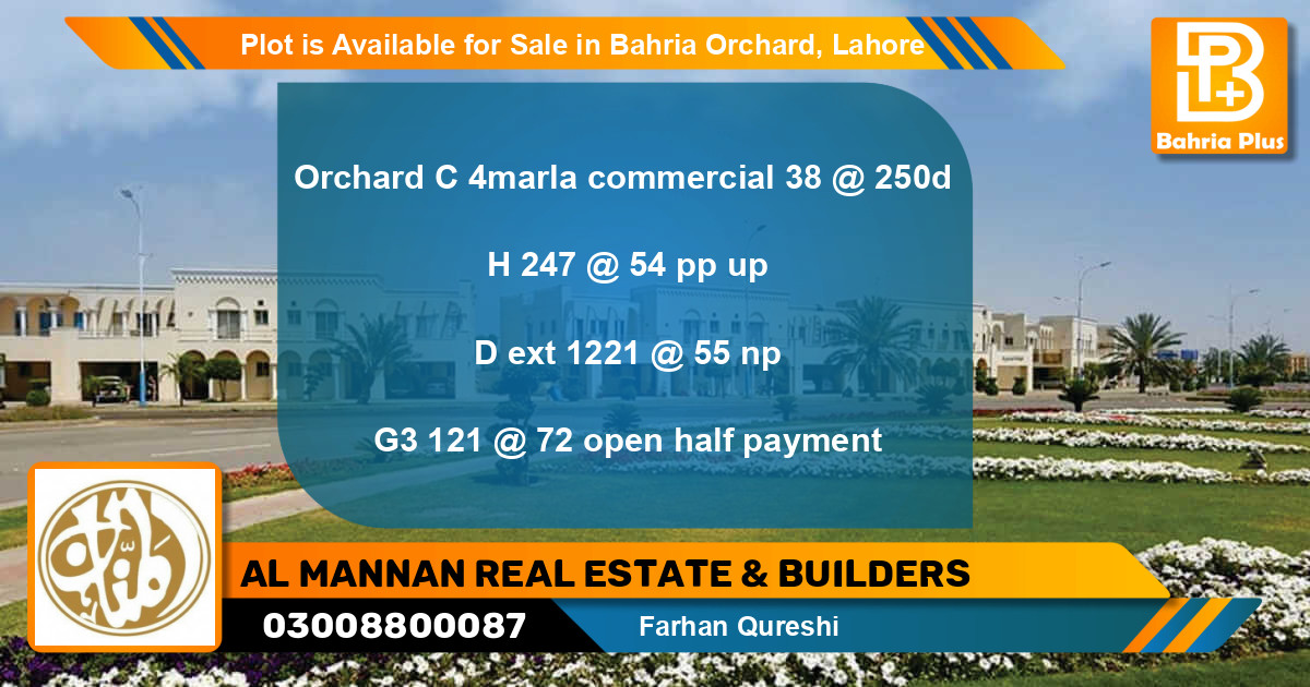 Commercial Plot for Sale in Bahria Orchard, Lahore - (BP-89621)
