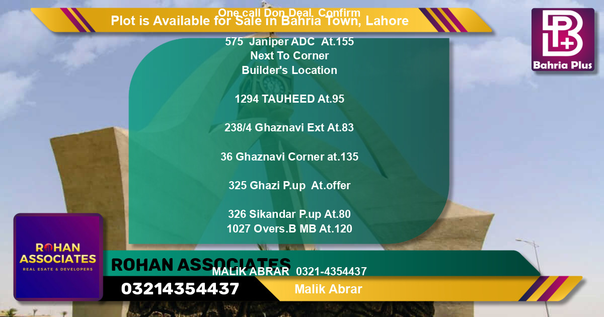 Residential Plot for Sale in Bahria Town, Lahore - (BP-89741)