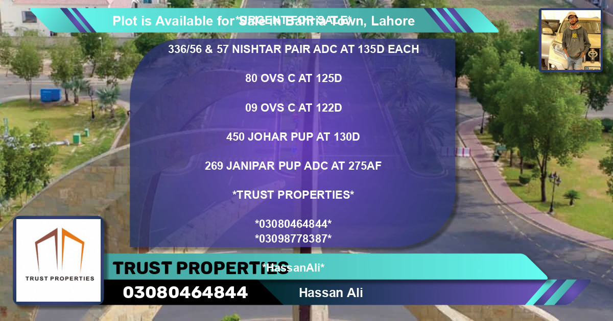 Residential Plot for Sale in Bahria Town, Lahore - (BP-89771)