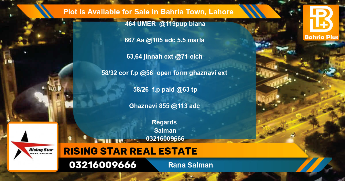 Residential Plot for Sale in Bahria Town, Lahore - (BP-89773)