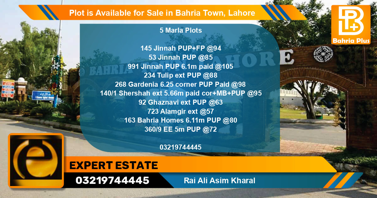 Residential Plot for Sale in Bahria Town, Lahore - (BP-89781)