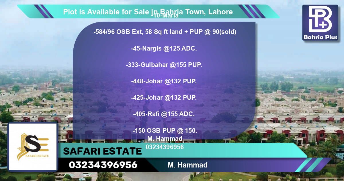 Residential Plot for Sale in Bahria Town, Lahore - (BP-89786)