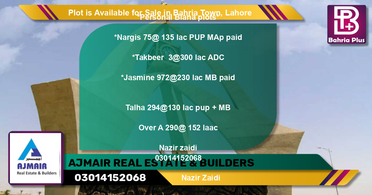 Residential Plot for Sale in Bahria Town, Lahore - (BP-89826)
