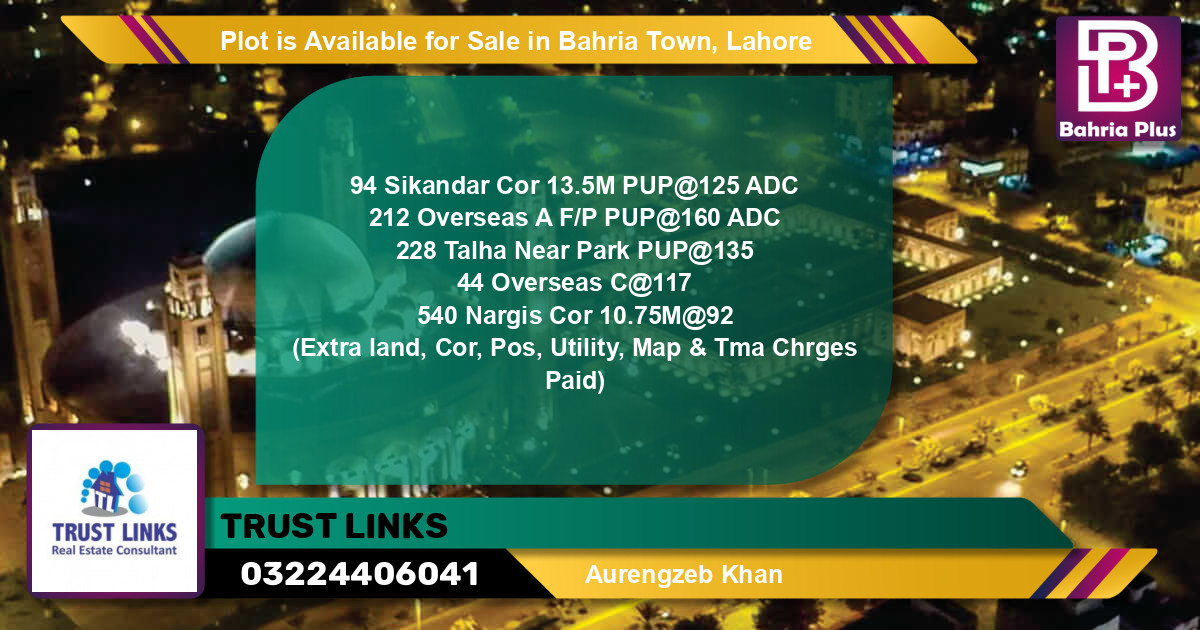 Residential Plot for Sale in Bahria Town, Lahore - (BP-89849)