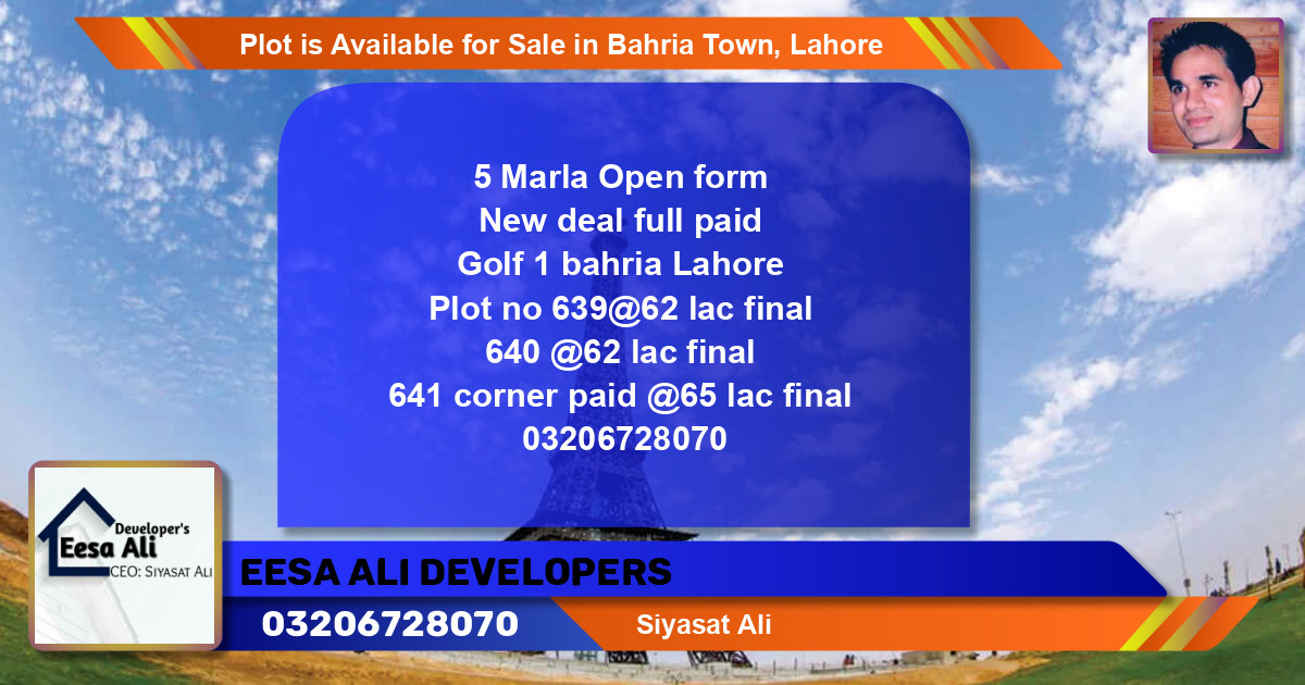 Residential Plot for Sale in Bahria Town, Lahore - (BP-89850)