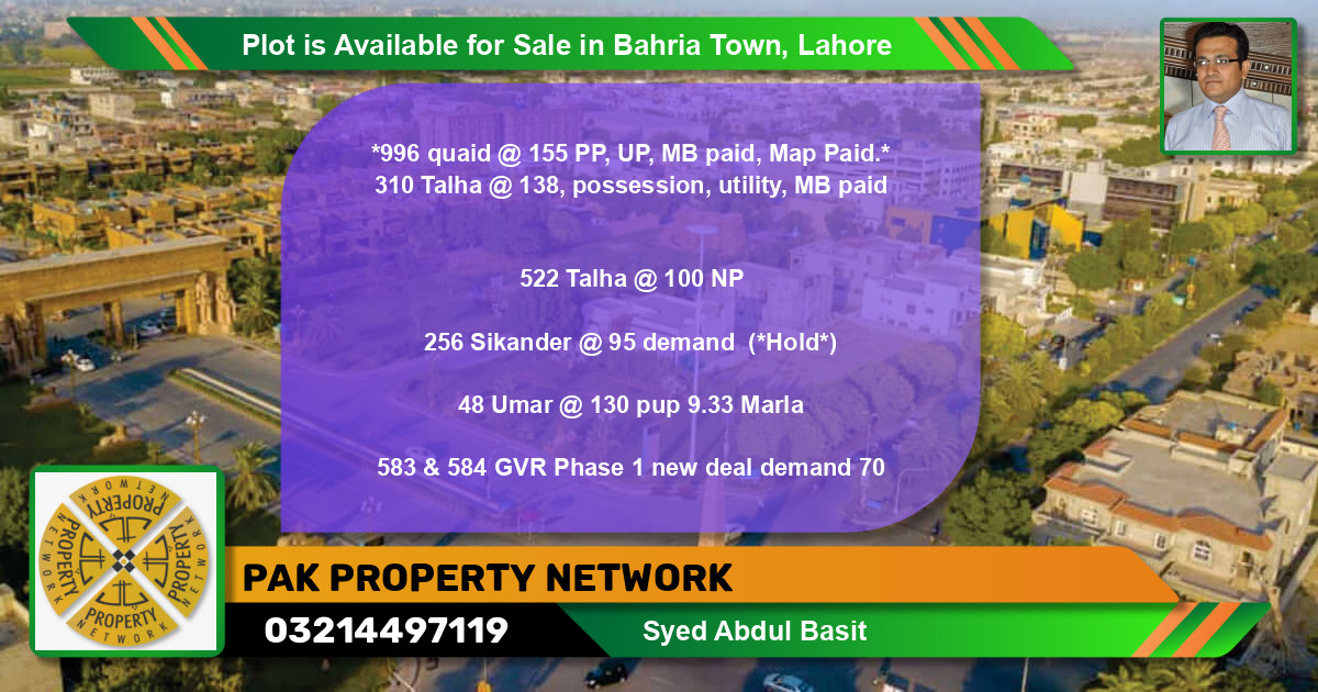 Residential Plot for Sale in Bahria Town, Lahore - (BP-89871)