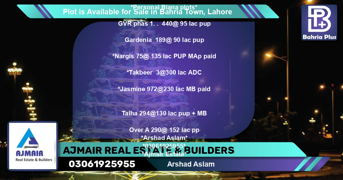 Residential Plot for Sale in Bahria Town, Lahore - (BP-89925)