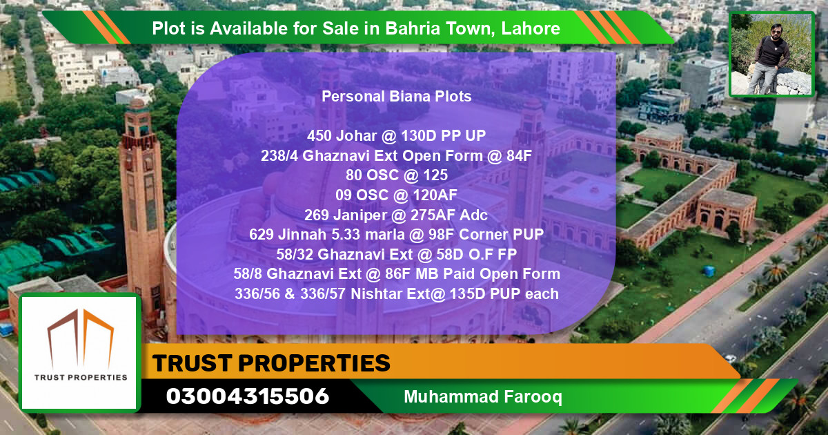 Residential Plot for Sale in Bahria Town, Lahore - (BP-89930)