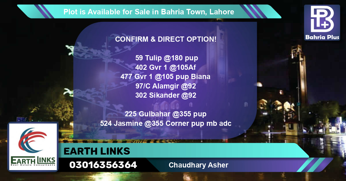 Residential Plot for Sale in Bahria Town, Lahore - (BP-89940)
