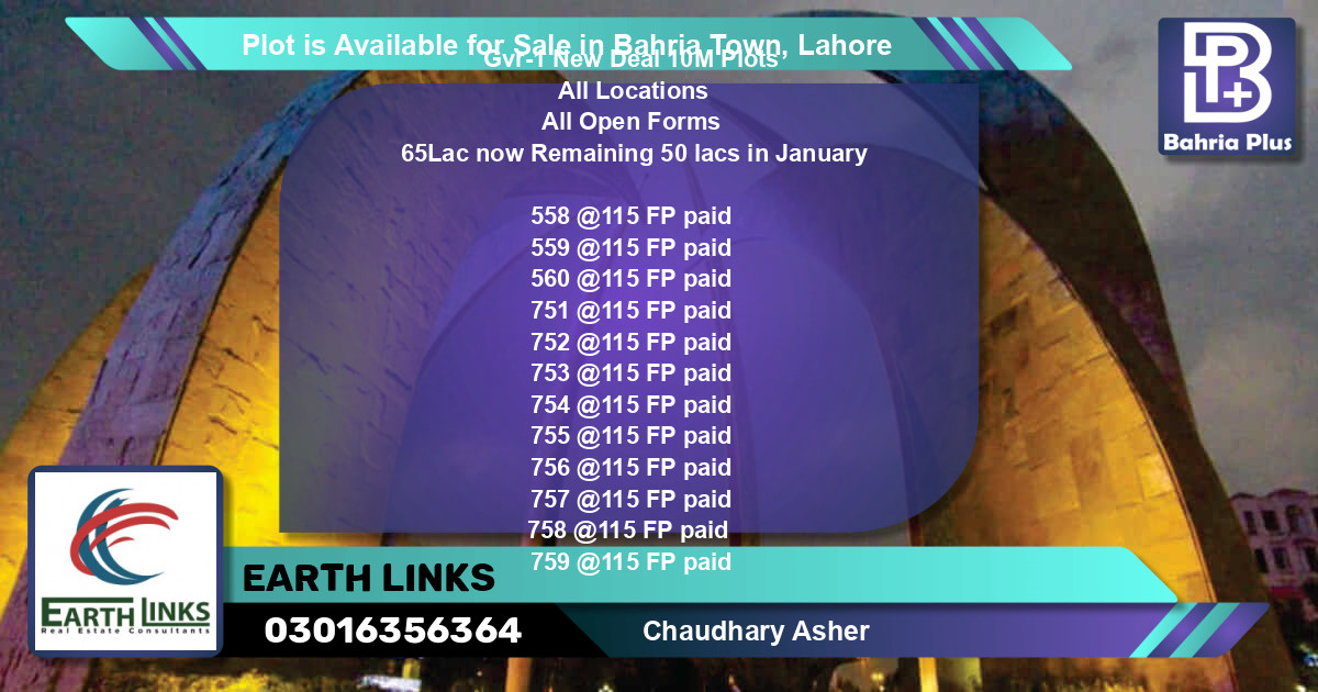 Residential Plot for Sale in Bahria Town, Lahore - (BP-89941)