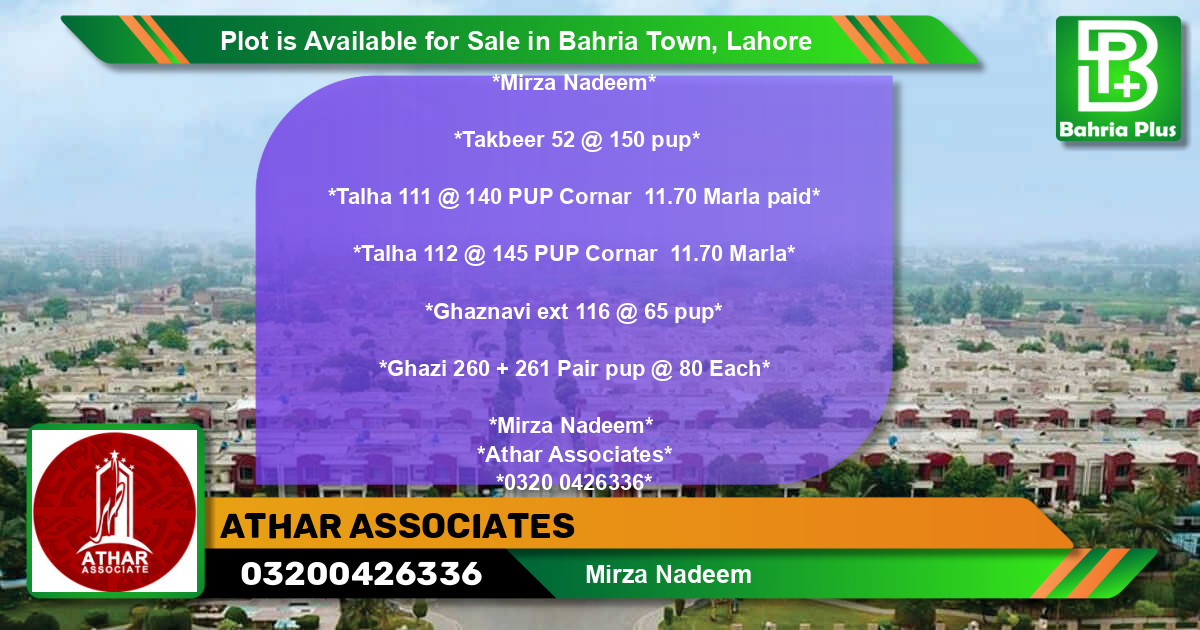 Residential Plot for Sale in Bahria Town, Lahore - (BP-89944)