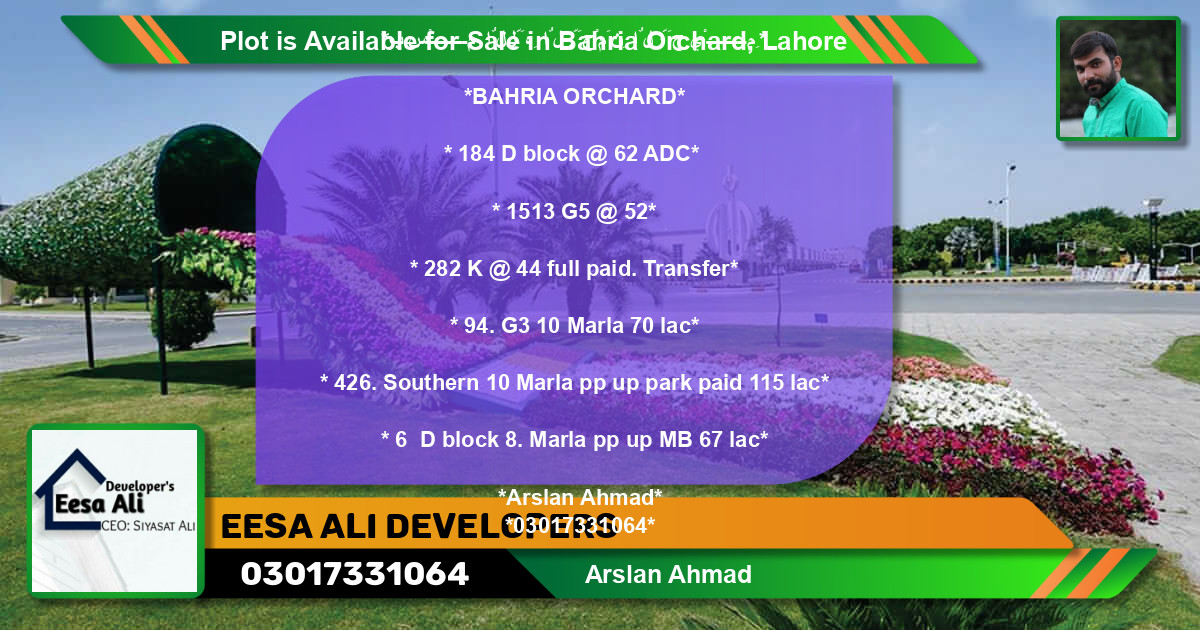 Residential Plot for Sale in Bahria Orchard, Lahore - (BP-89946)