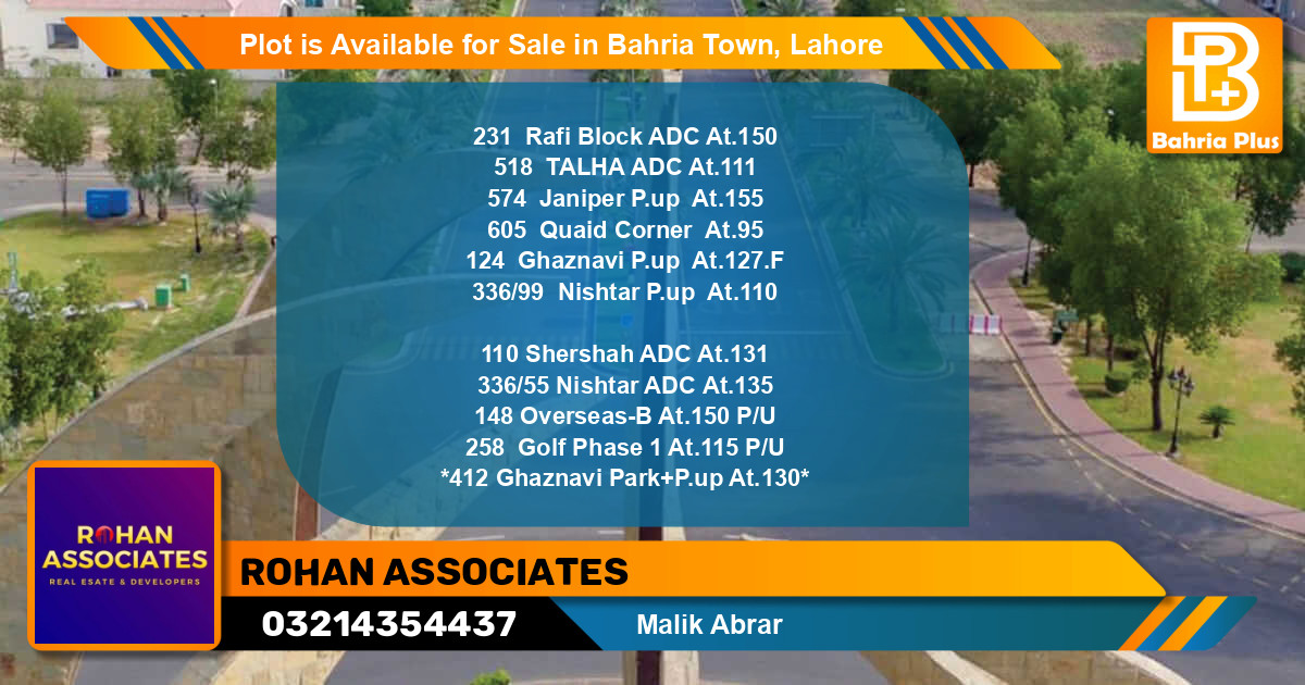 Residential Plot for Sale in Bahria Town, Lahore - (BP-89967)