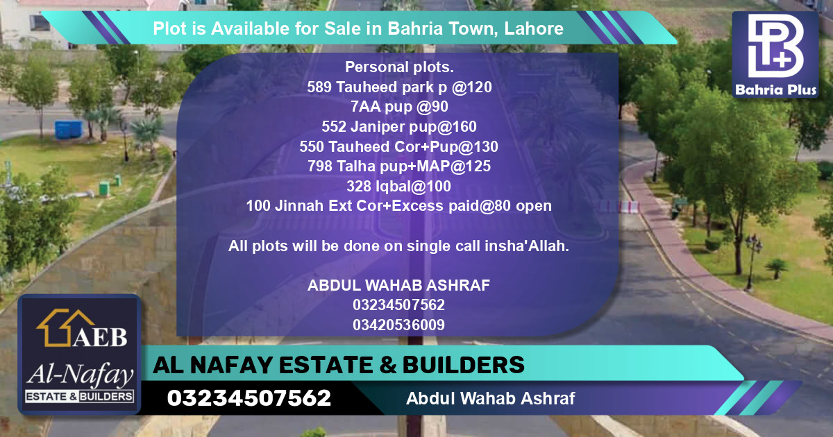 Residential Plot for Sale in Bahria Town, Lahore - (BP-89998)