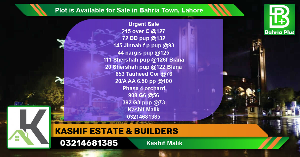 Residential Plot for Sale in Bahria Town, Lahore - (BP-90014)
