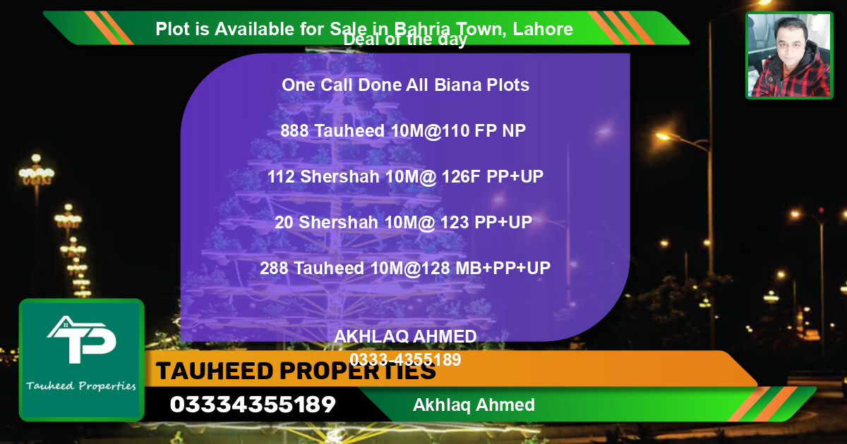 Residential Plot for Sale in Bahria Town, Lahore - (BP-90027)