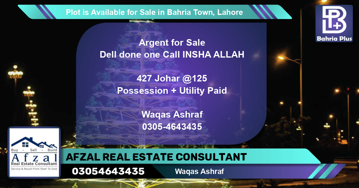 Residential Plot for Sale in Bahria Town, Lahore - (BP-90037)