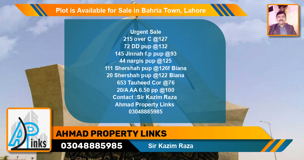 Residential Plot for Sale in Bahria Town, Lahore - (BP-90059)