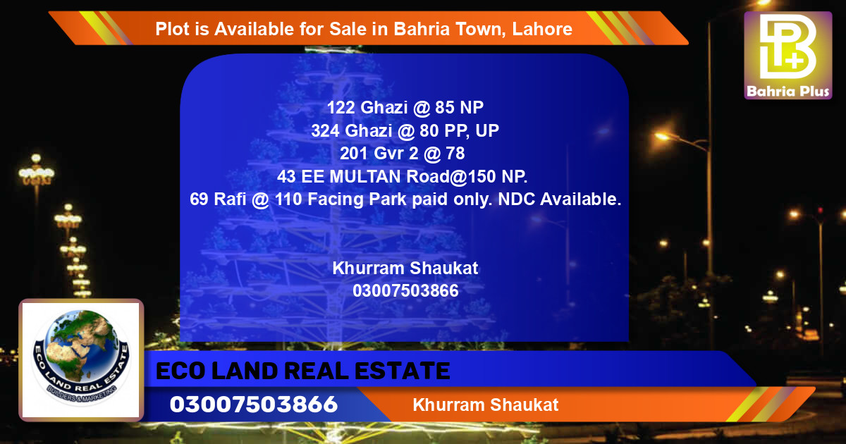 Residential Plot for Sale in Bahria Town, Lahore - (BP-90076)