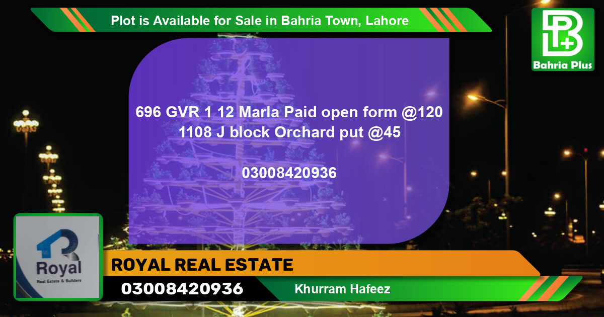 Residential Plot for Sale in Bahria Town, Lahore - (BP-90102)