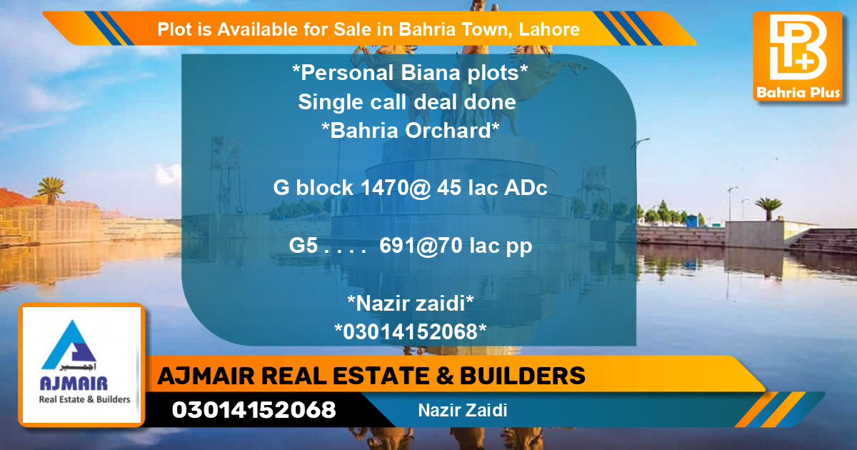 Residential Plot for Sale in Bahria Town, Lahore - (BP-90106)