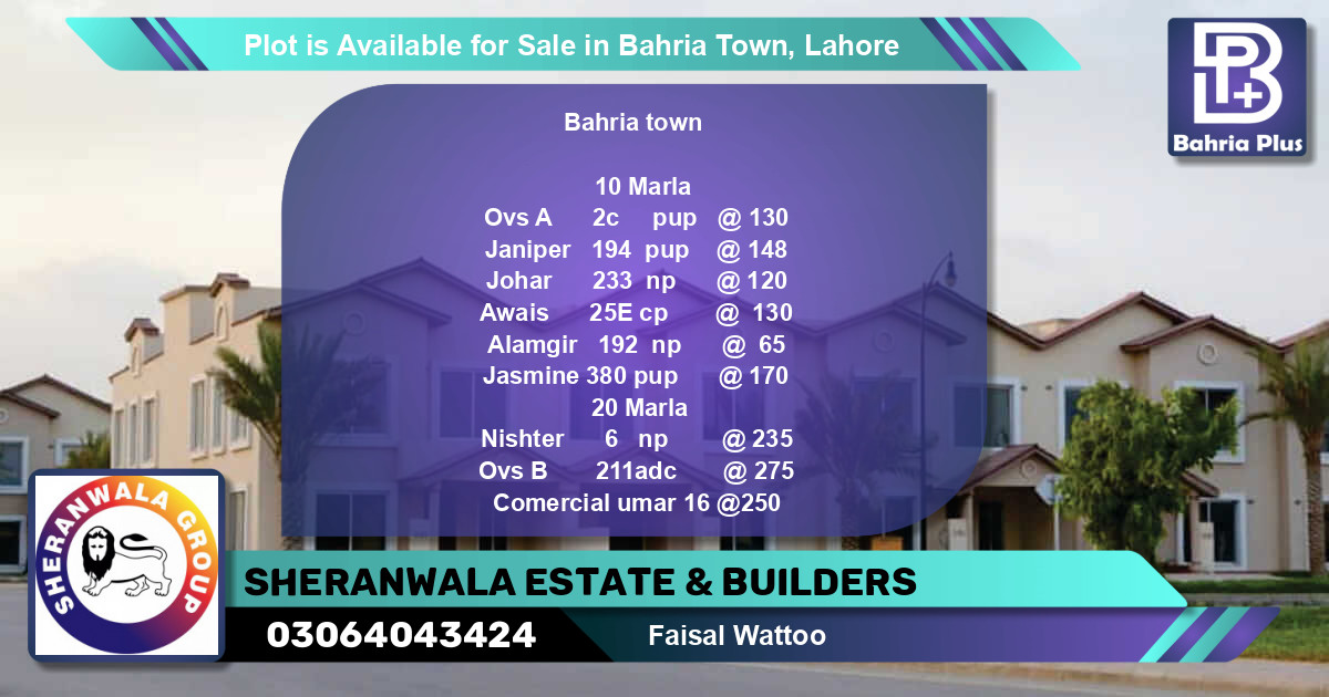 Residential Plot for Sale in Bahria Town, Lahore - (BP-90119)
