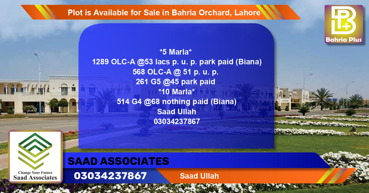 Residential Plot for Sale in Bahria Orchard, Lahore - (BP-90166)