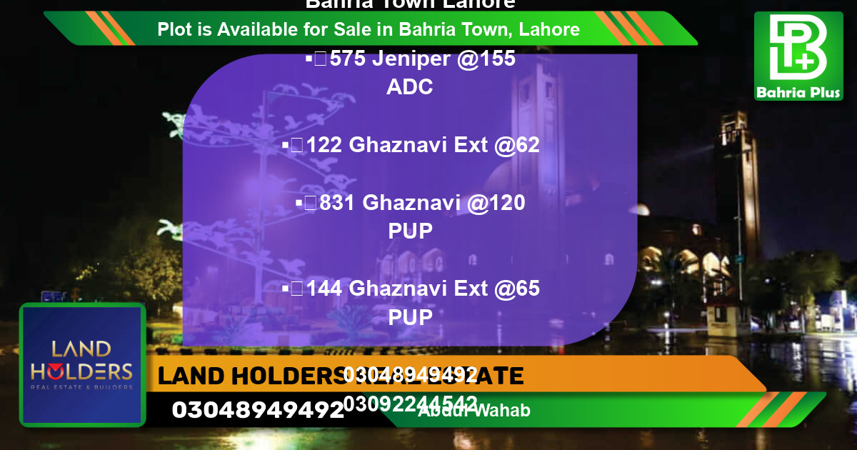 Residential Plot for Sale in Bahria Town, Lahore - (BP-90210)